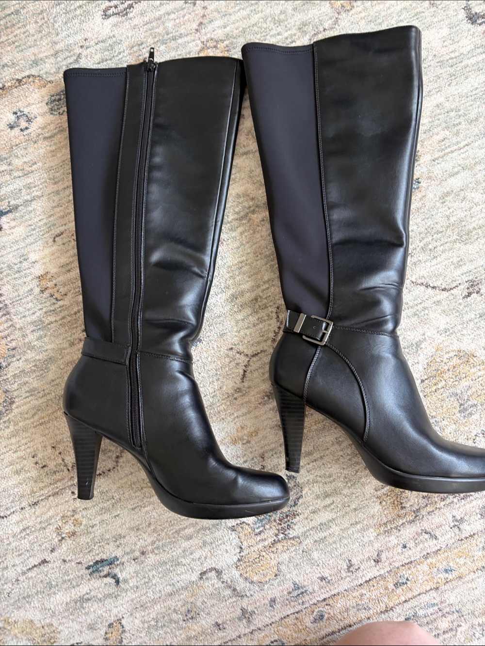 Alfani Black Knee-High Heeled Boots with Buckle Detail